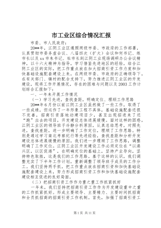 市工业区综合情况汇报