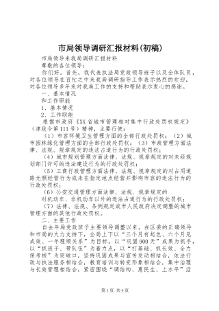 市局领导调研汇报材料(初稿)