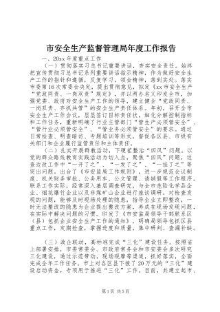 市安全生产监督管理局年度工作报告