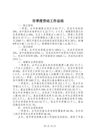 市季度劳动工作总结