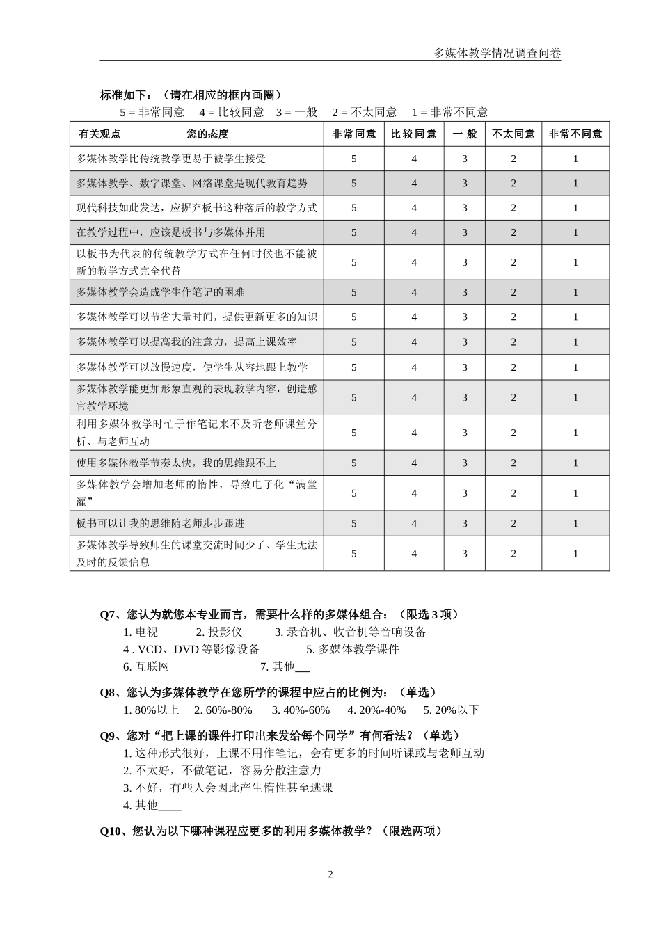 多媒体教学情况调查问卷_第2页