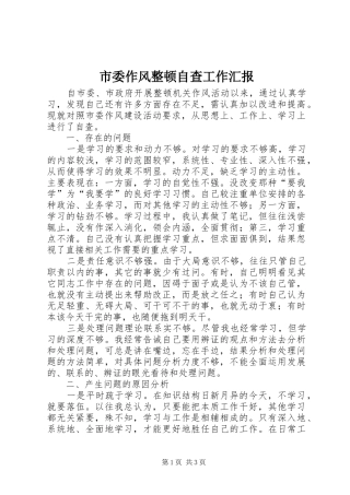市委作风整顿自查工作汇报