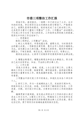 市委三项整治工作汇报