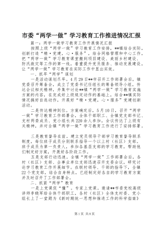 市委“两学一做”学习教育工作推进情况汇报