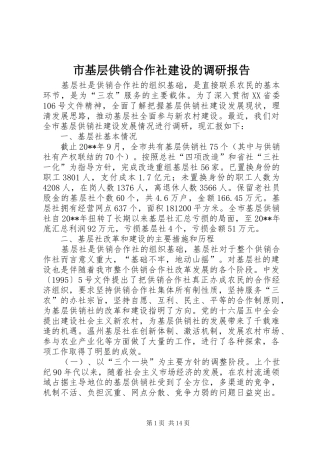 市基层供销合作社建设的调研报告