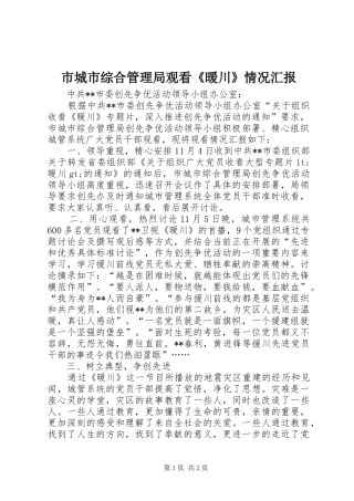 市城市综合管理局观看《暖川》情况汇报