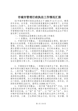 市城市管理行政执法工作情况汇报