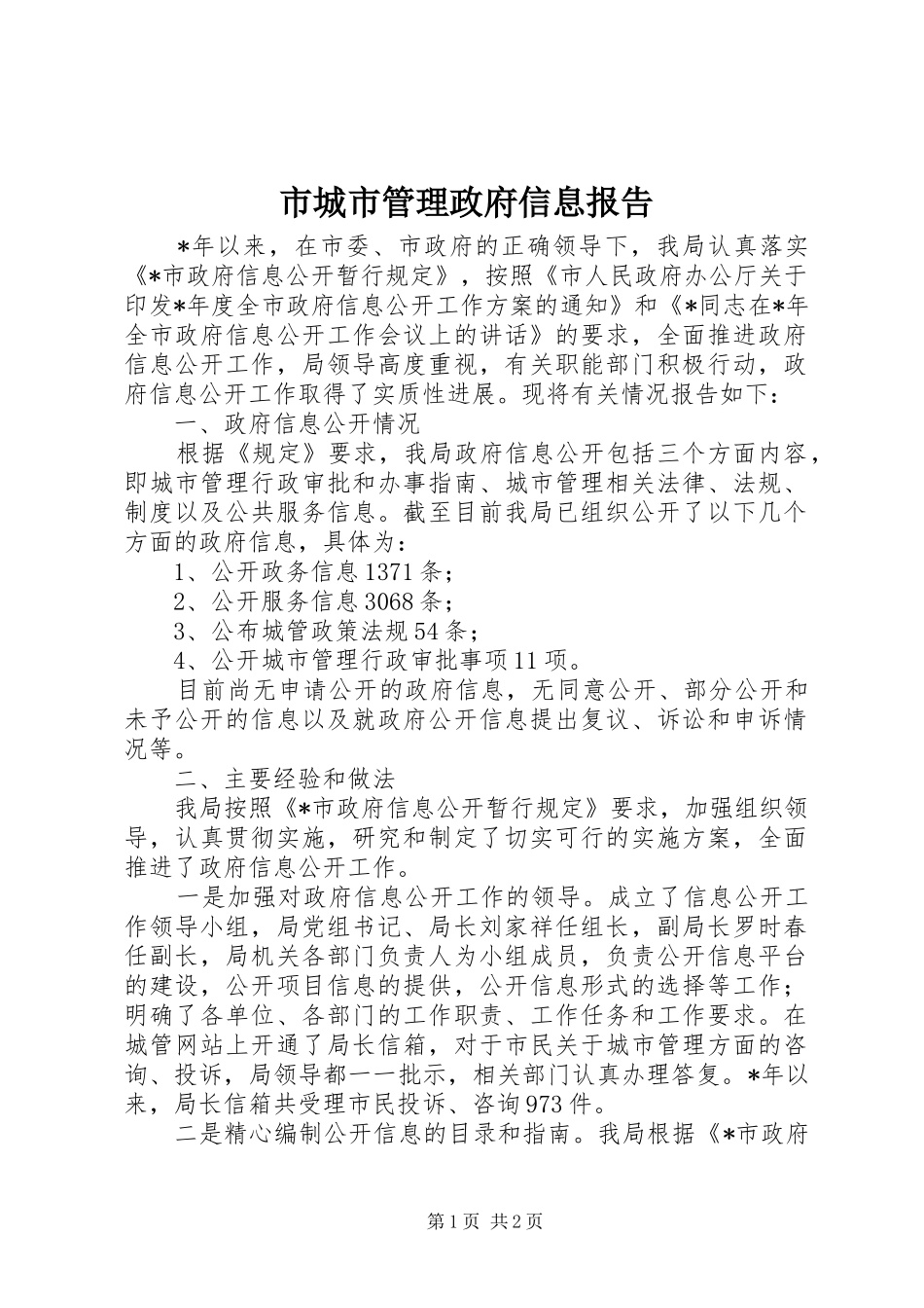 市城市管理政府信息报告_第1页