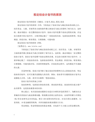拟定创业计划书的原因 