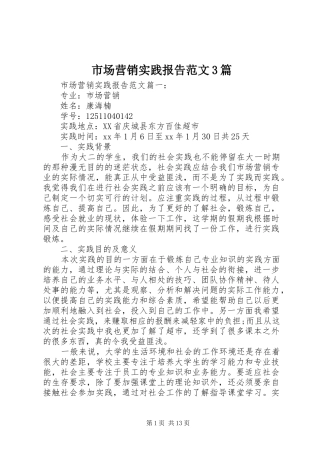 市场营销实践报告范文3篇