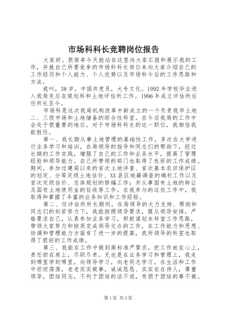 市场科科长竞聘岗位报告