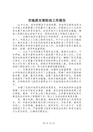 市地质灾害防治工作报告