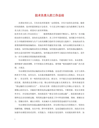 技术负责人的工作总结 