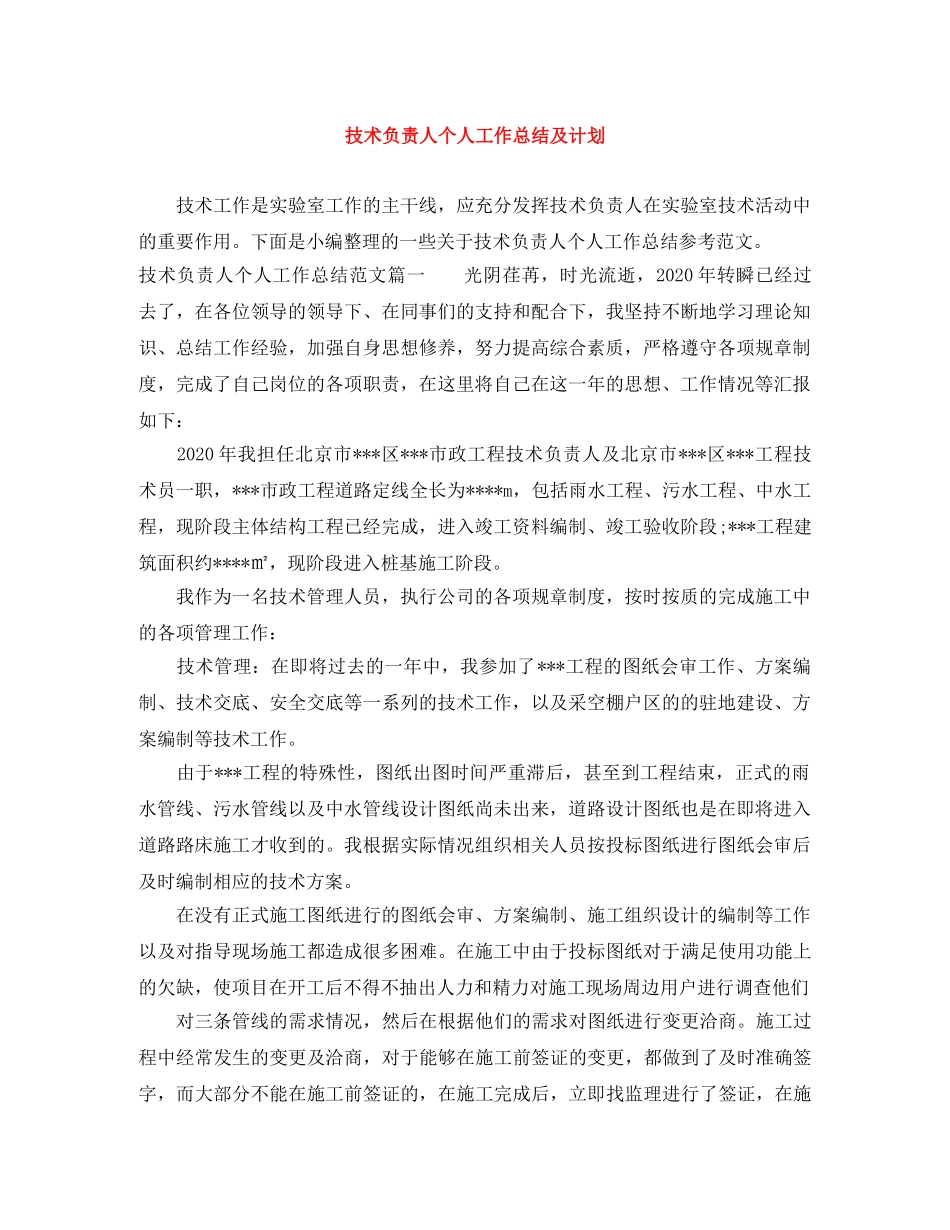 技术负责人个人工作总结及计划 _第1页