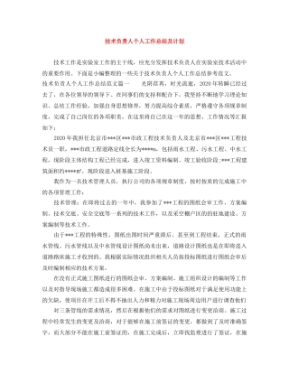 技术负责人个人工作总结及计划 