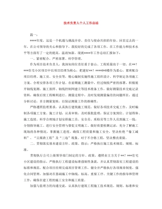 技术负责人个人工作总结 
