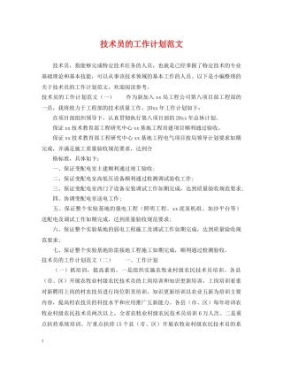 技术员的工作计划范文 