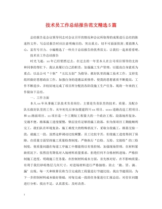 技术员工作总结报告范文精选5篇 