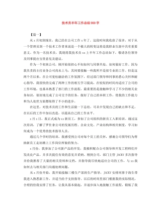 技术员半年工作总结900字 