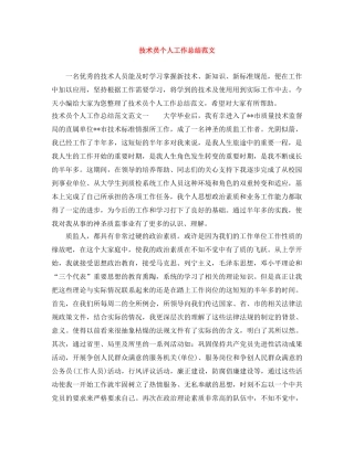 技术员个人工作总结范文 