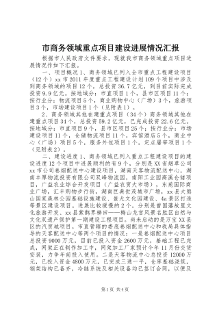 市商务领域重点项目建设进展情况汇报