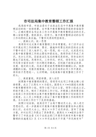 市司法局集中教育整顿工作汇报