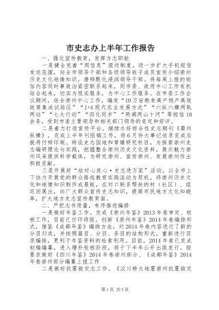 市史志办上半年工作报告