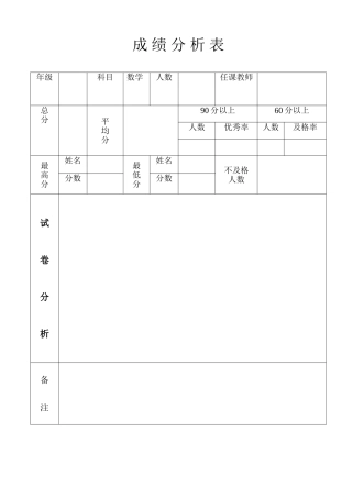 成绩分析表空表格