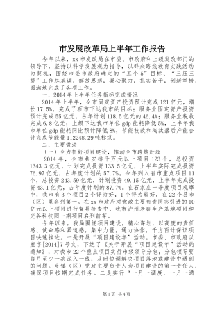 市发展改革局上半年工作报告