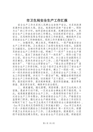 市卫生局安全生产工作汇报