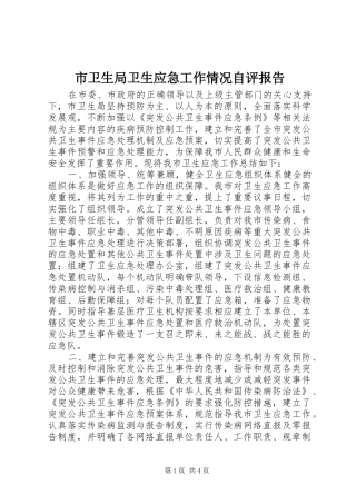 市卫生局卫生应急工作情况自评报告