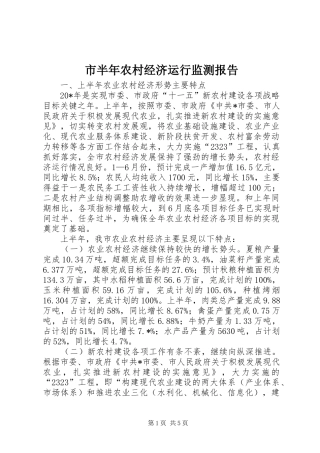 市半年农村经济运行监测报告