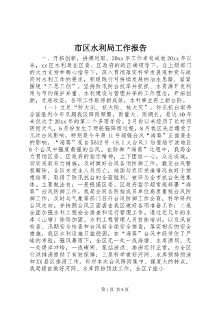 市区水利局工作报告