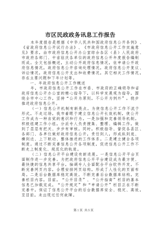 市区民政政务讯息工作报告