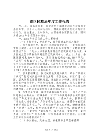 市区民政局年度工作报告