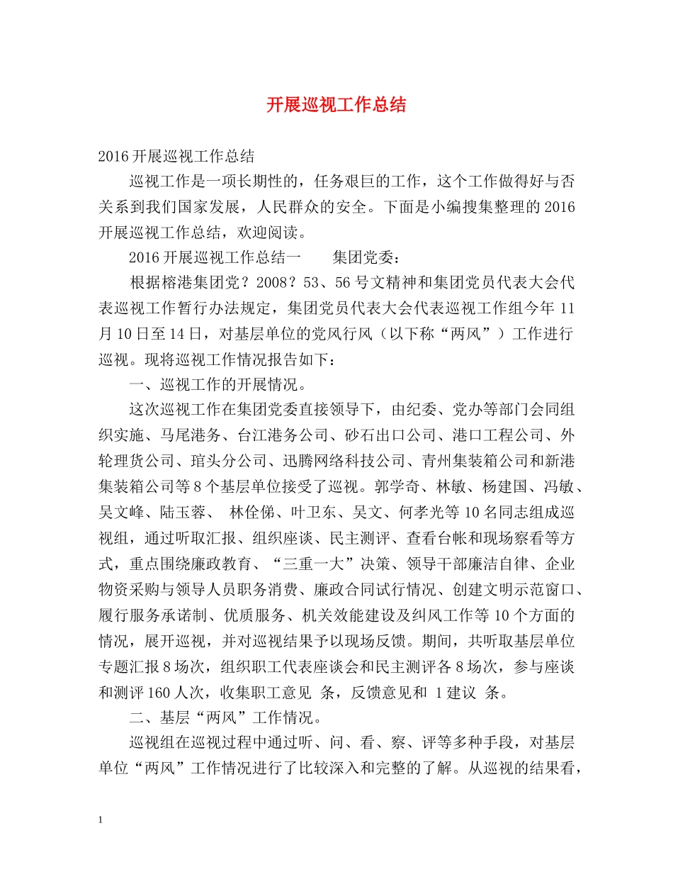 开展巡视工作总结 _第1页