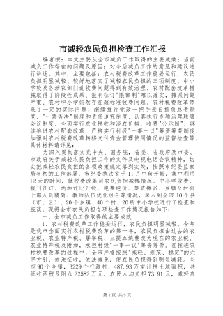 市减轻农民负担检查工作汇报
