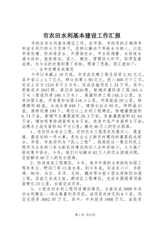 市农田水利基本建设工作汇报