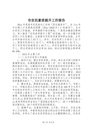 市农民素质提升工作报告