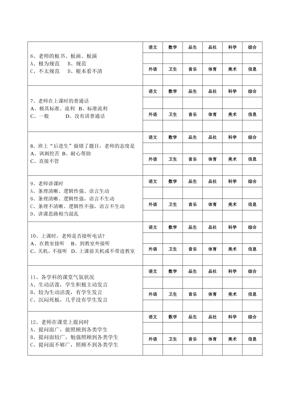 农村中小学教师素质调查学生问卷(小学)_第2页