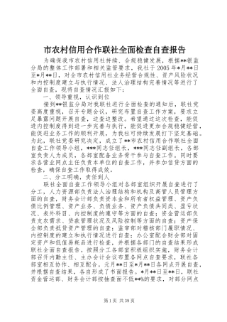 市农村信用合作联社全面检查自查报告