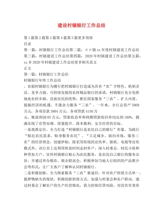 建设村镇银行工作总结 