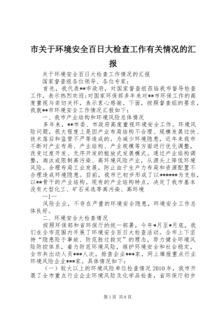 市关于环境安全百日大检查工作有关情况的汇报