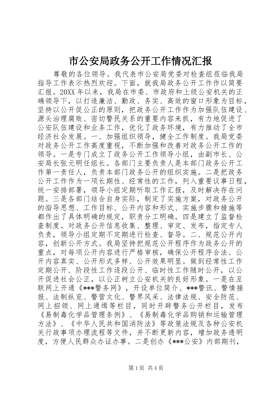 市公安局政务公开工作情况汇报_第1页