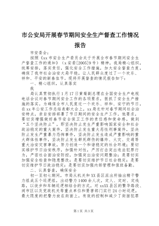 市公安局开展春节期间安全生产督查工作情况报告