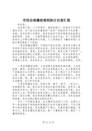 市信访部廉政准则执行自查汇报