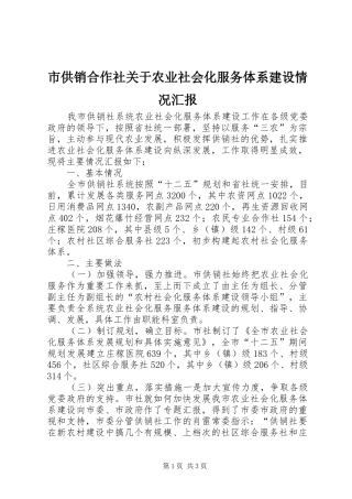 市供销合作社关于农业社会化服务体系建设情况汇报