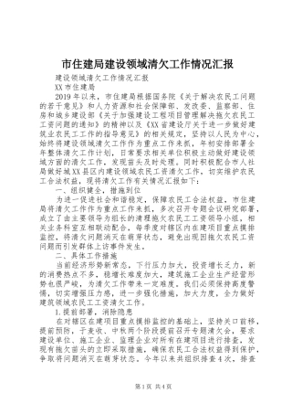 市住建局建设领域清欠工作情况汇报