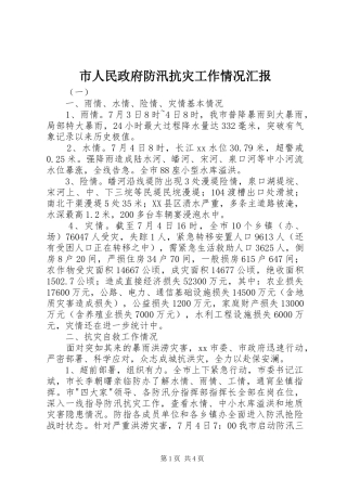 市人民政府防汛抗灾工作情况汇报