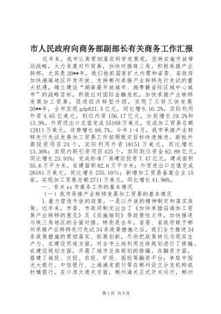 市人民政府向商务部副部长有关商务工作汇报